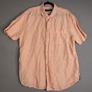 Tommy Bahama Shirt Mens XL Orange Sand Linen Check Camp Short Sleeve Button Up